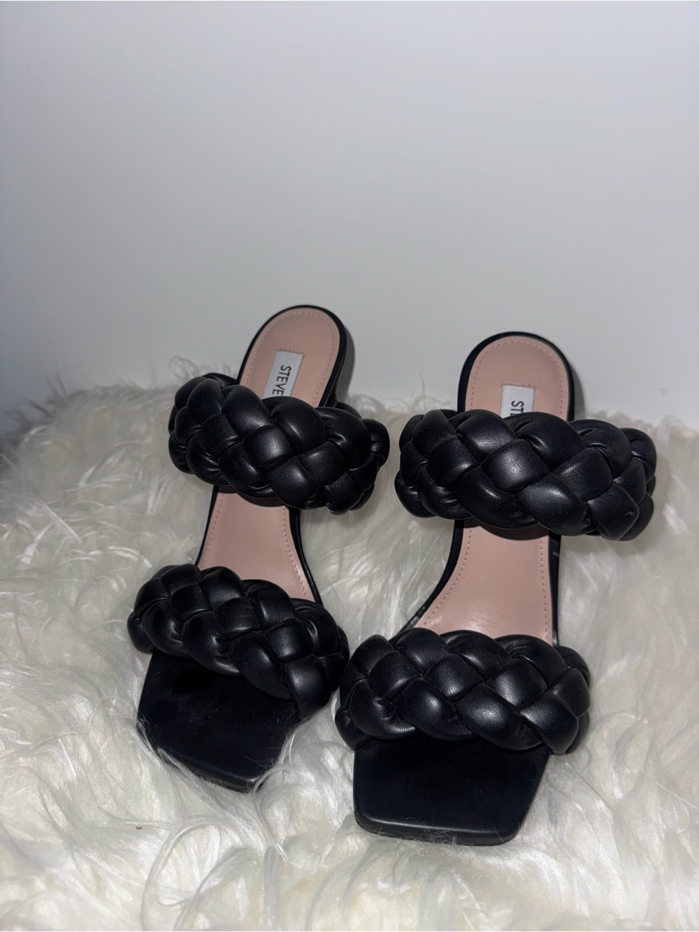 Steve Madden Black Braided Double-Strap Slide Heels